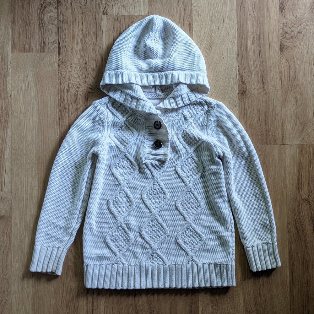 Little Girl 6 7 White Cable Knit Hood Sweater